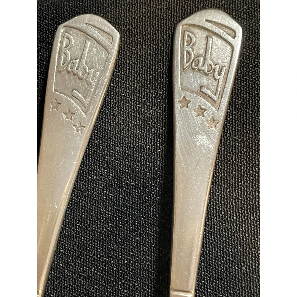 Oneida Community Tudor Plate Vintage Baby Fork and Spoon Set Silver Plated Stars